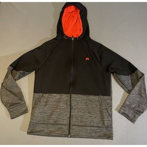 Russell Athletic Heather‎ Gray Black Red Full Zip Hoodie Medium